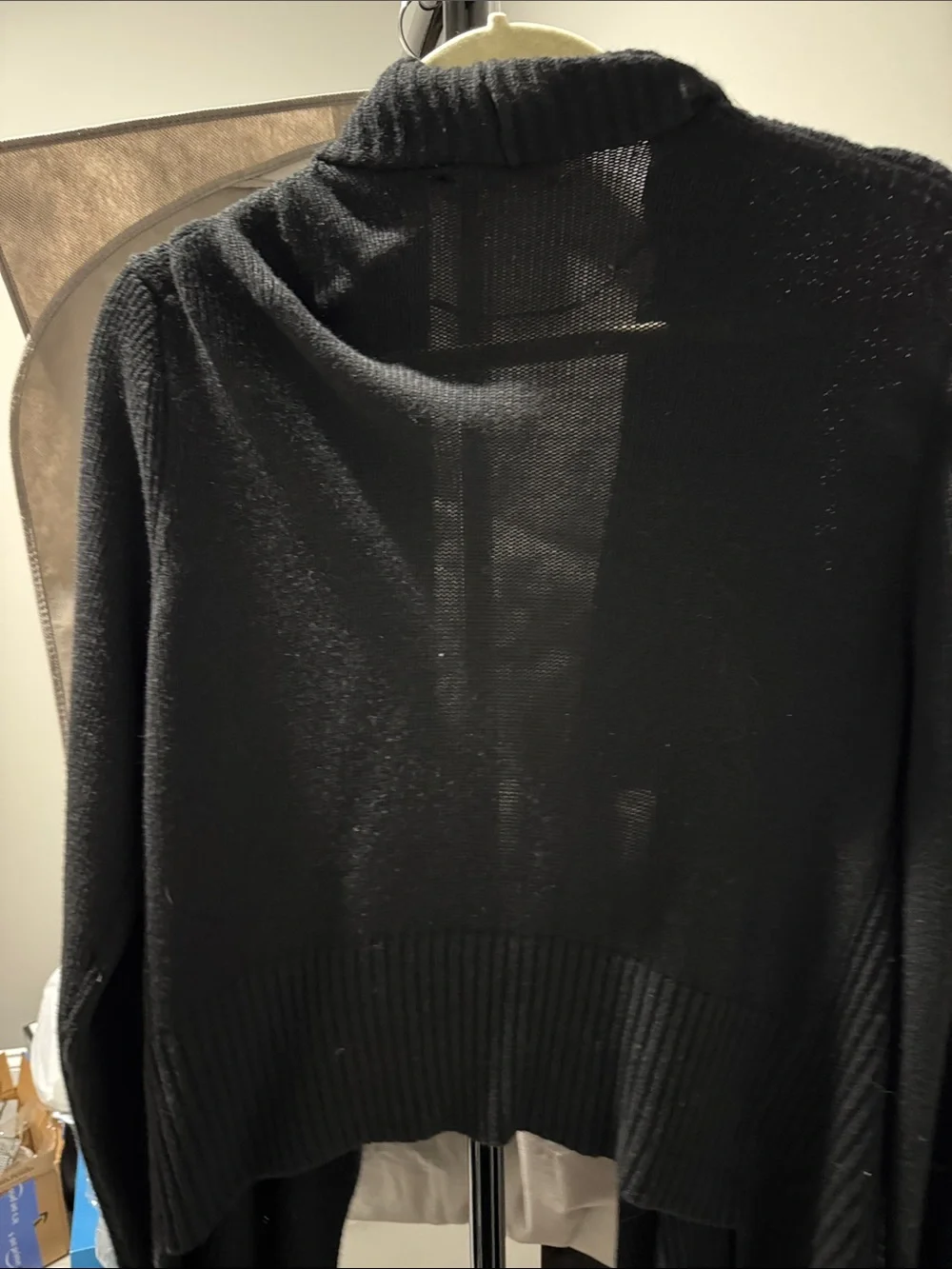 Banana Republic Black Ribbed Shawl-Collar Open-Front Cardigan